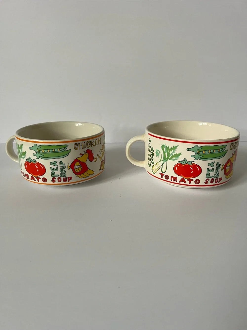 Cisco Torrance Soup Bowls w/ Handles Vegetable Motif 1970’s Retro MCM